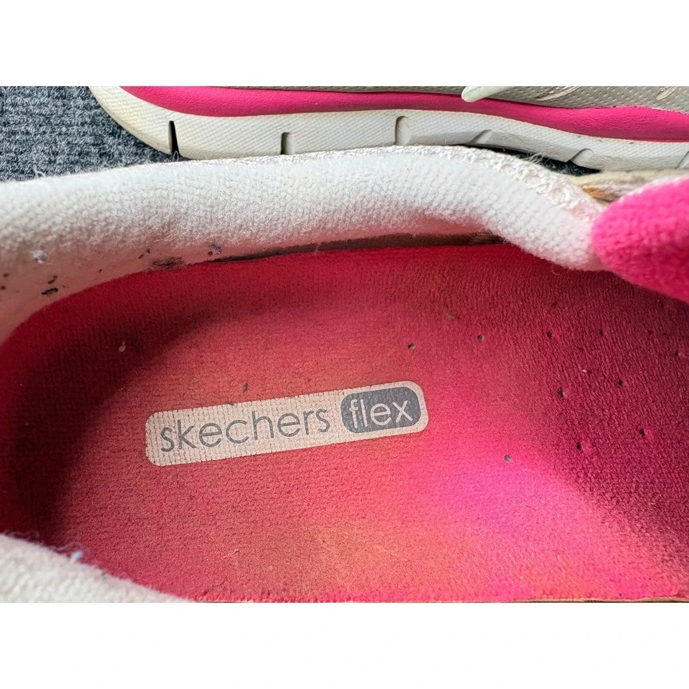 Skechers Flex Women 8.5 Light Grey Hot Pink Athletic Sneakers 22118 LGPK